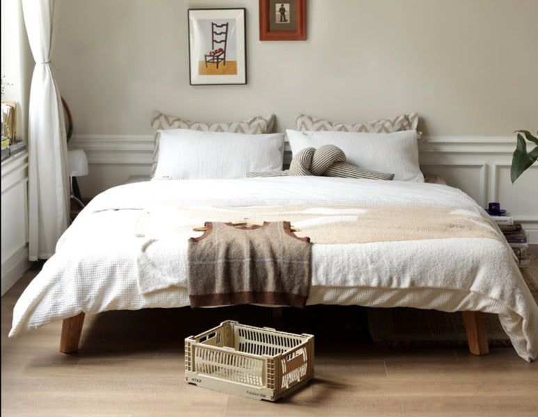 Oak solid wood platform bed, headboard-free bed