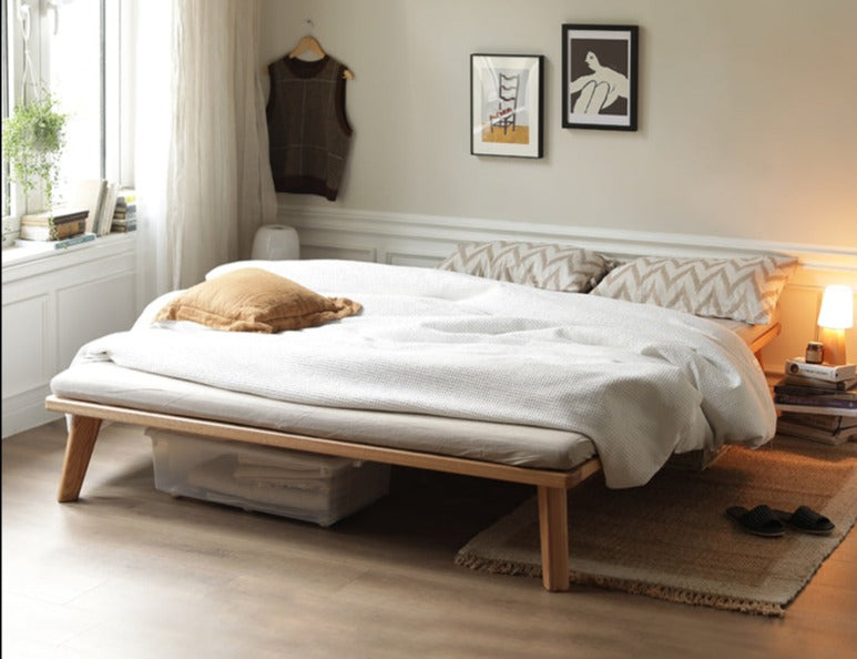 Oak solid wood platform bed, headboard-free bed
