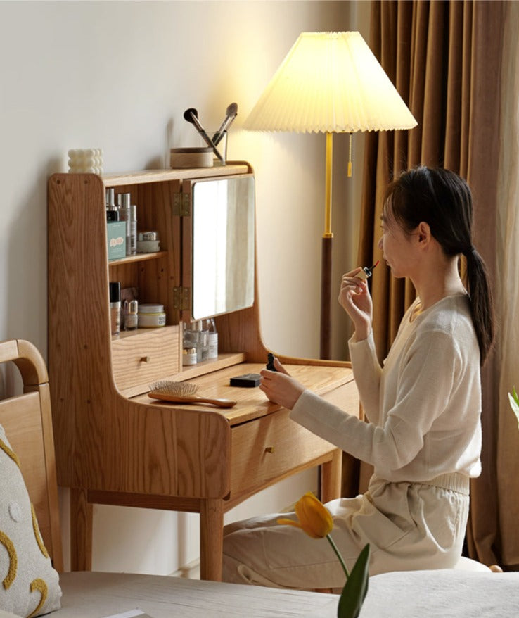 Oak Solid Wood, Solid Rubberwood Vanity Table, Makeup Table.
