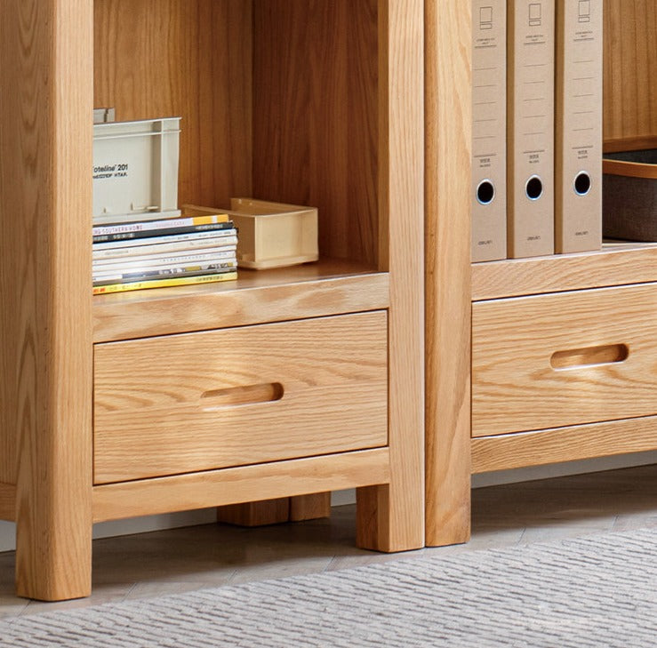 Oak, Rubberwood Solid Wood Drawer Bookcase