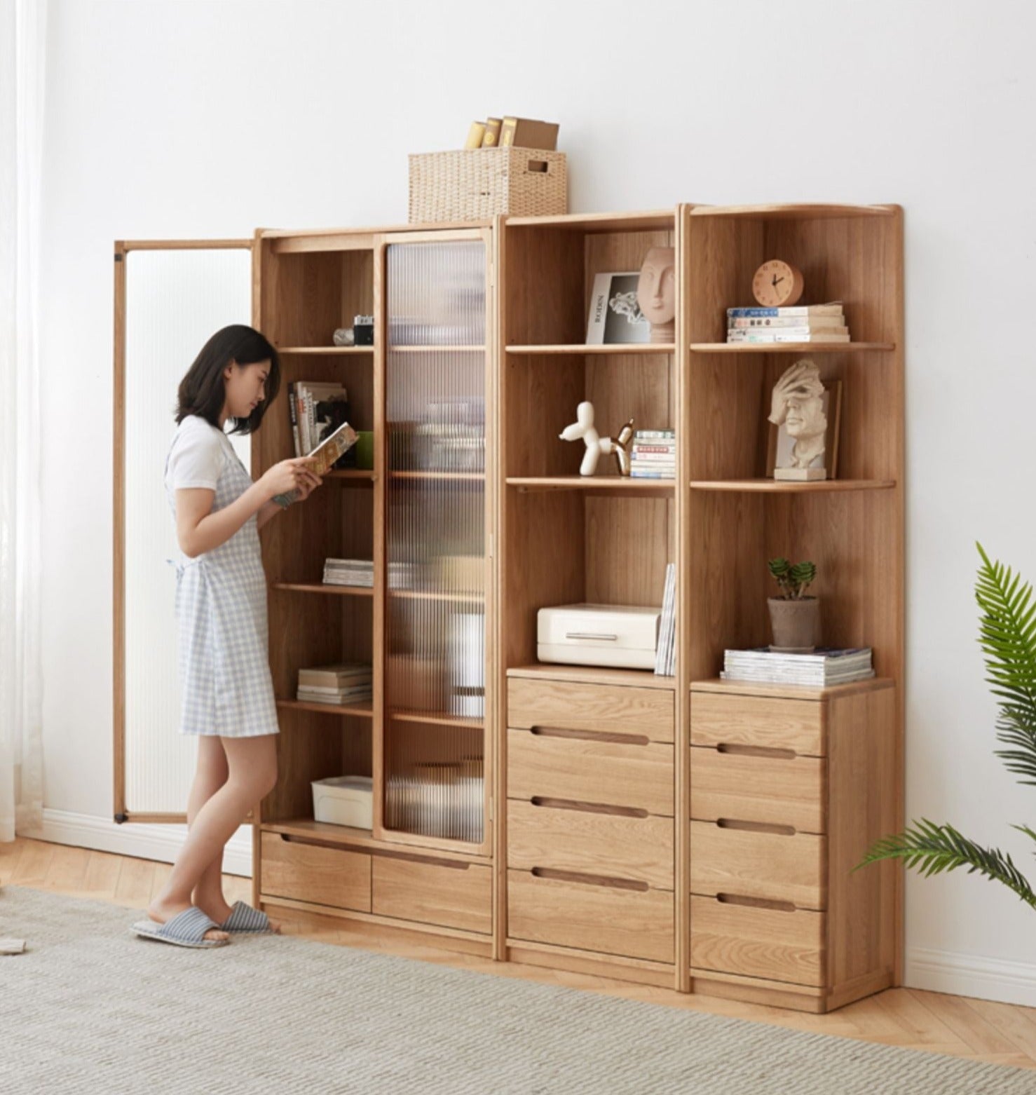 Oak Solid Wood Bookcase Free Combination Floor-to-ceiling Bookshelf