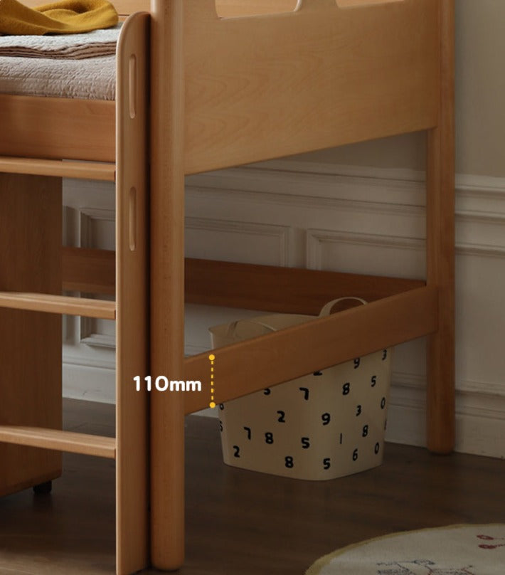 Beech Nordic Children's Solid Wood Loft Bed, Modern Minimalist Multifunctional Combination Bed with Table
