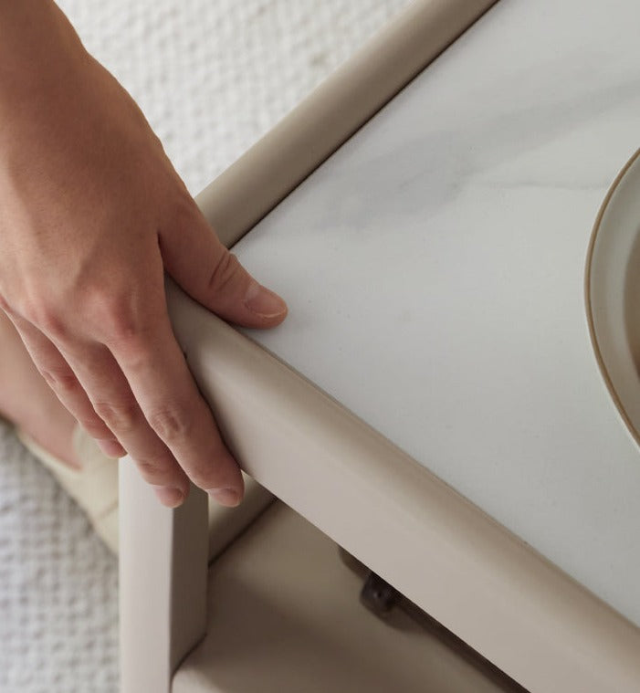 Solid RubberWood, Poplar Solid Wood Side Table With Rock Slab Top