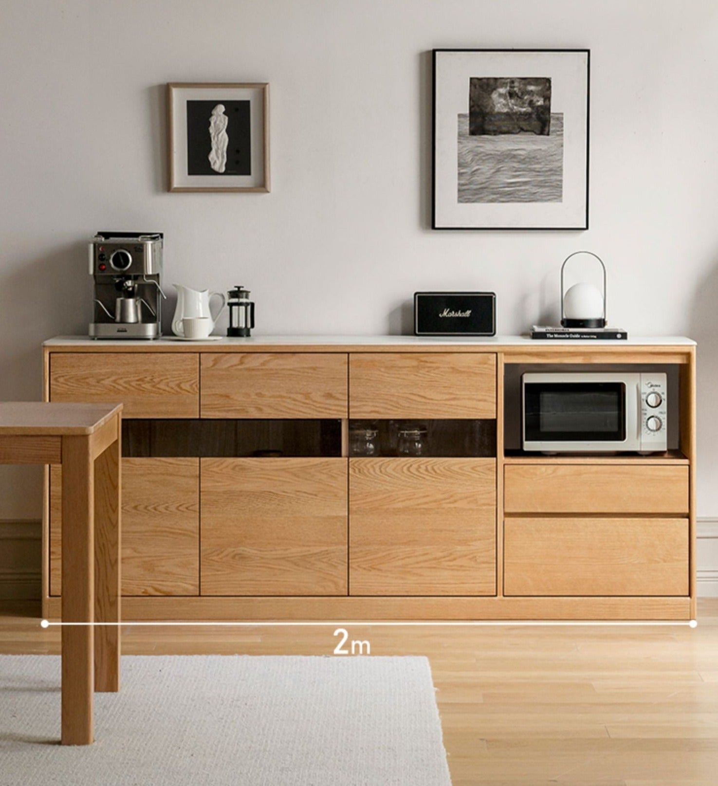 Oak, Ash Solid Wood Nordic Sideboard Slate Top