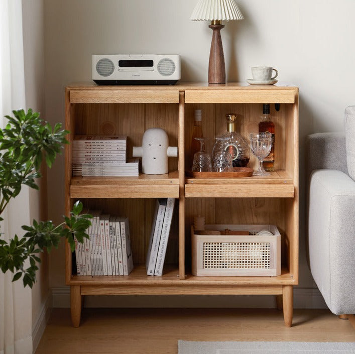 Oak, Сherry Solid Wood Four-Door Bookcase with Light, Magazine Cabinet