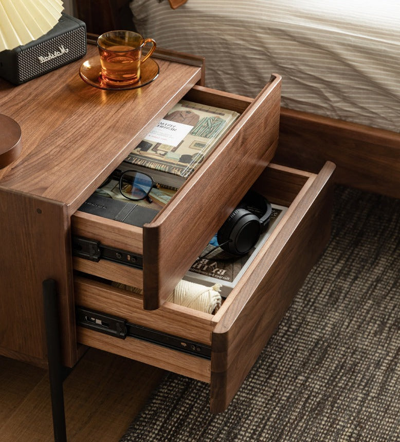 Black Walnut, Oak, South American Walnut Solid Wood Nightstand.