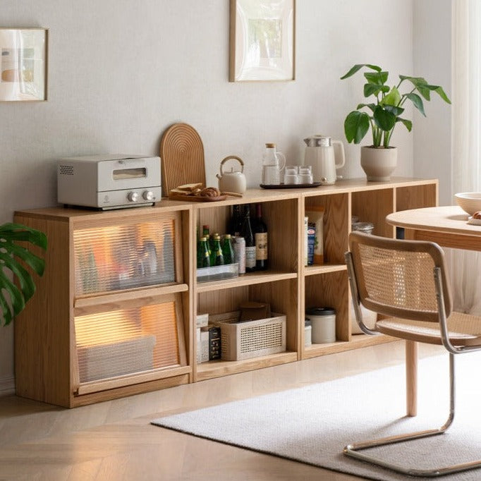 Black Walnut, Oak Solid Wood Low Bookcase, Modern Modular Storage Shelf Cabinet