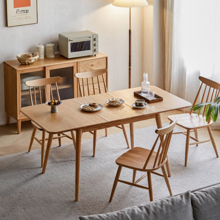 Oak Solid Wood Retractable Folding Dining Table