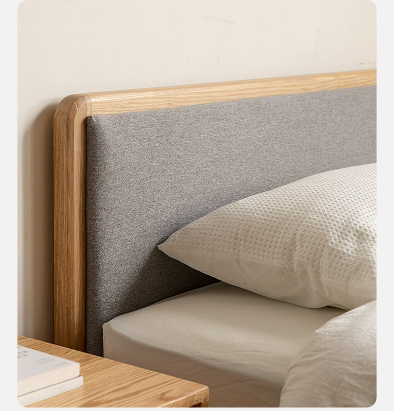 Ash Solid Wood Floor Bed Rattan