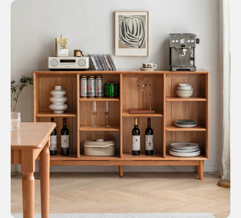 Cherry, Oak Solid Wood Bookshelf Lattice Cabinet