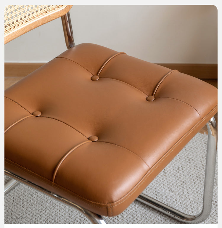 4 pcs Oak Solid Wood Suspension Genuine Leather, Organic Leather Chair