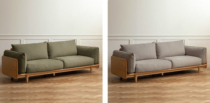 Oak, Ash Solid Wood Sofa Genuine Leather, Fabric.