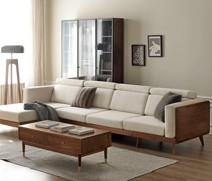 Black Walnut, Ash Solid Wood Adjustable Headrest Sofa.
