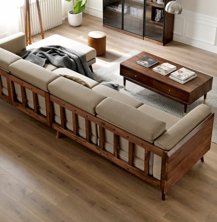 Black Walnut, Ash Solid Wood Adjustable Headrest Sofa.