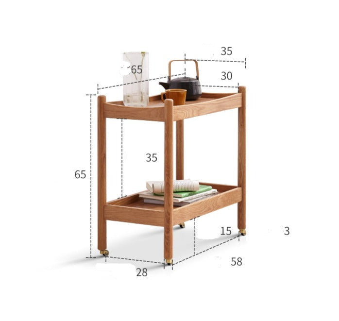 Oak Solid Wood Trolley Mobile Side Table
