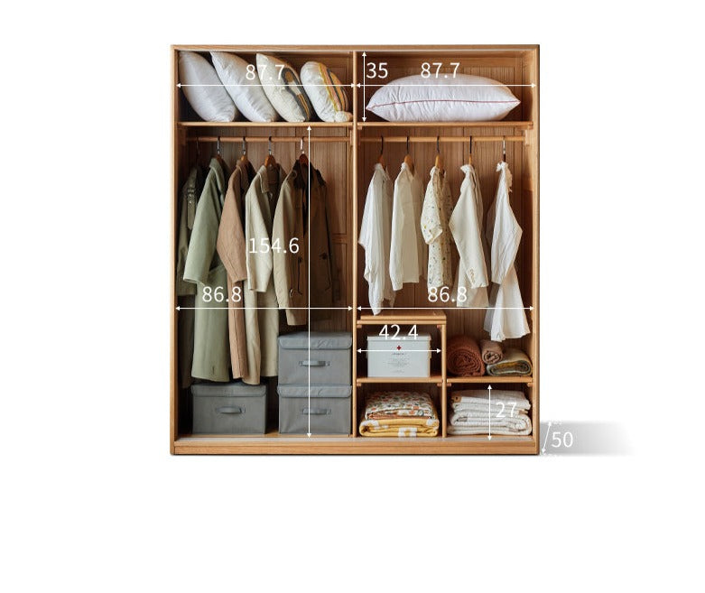Oak Solid Wood Wardrobe Sliding Door.