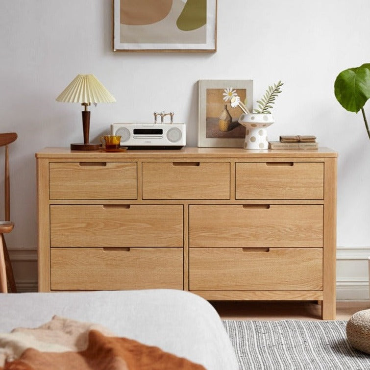 Oak Solid Wood, Solid Rubberwood Seven Drawers Drawer