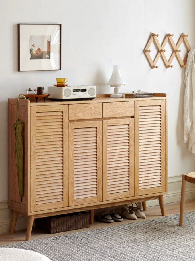 Oak Solid Wood Shutter Door Shoe Cabinet
