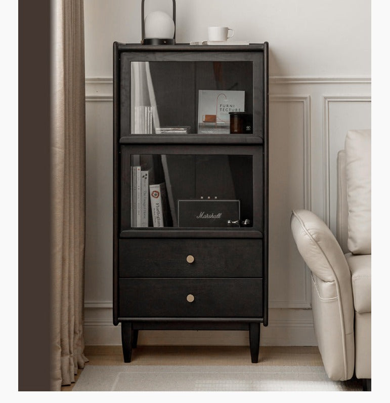 Oak, Ash Solid Wood Side Cabinet LED Lights Smoked