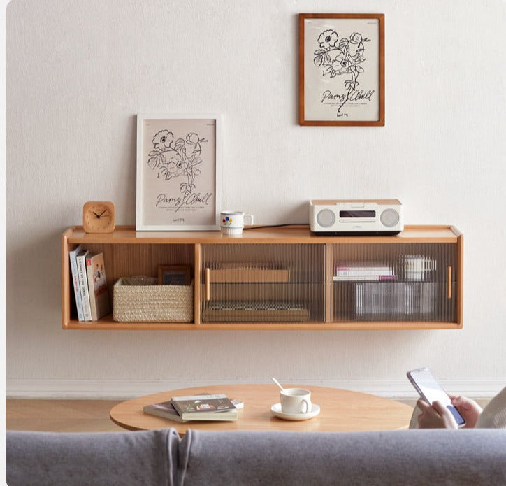 Oak Solid Wood, Solid Rubberwood Wall-Mounted Sideboard Cabinet Locker