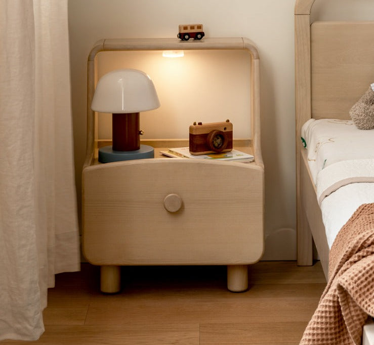 Birch, Beech Solid Wood Nightstand Built-in Night Light