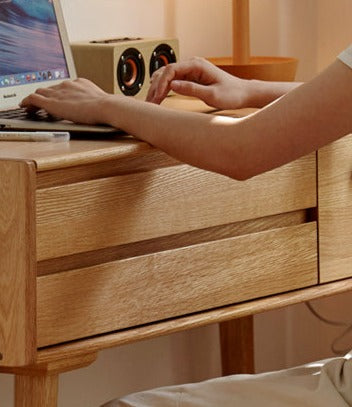 Oak Solid Wood, Solid RubberWood Dressing Table Mirror LED Touch Light.