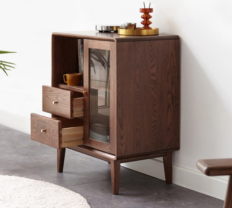 Solid Rubberwood, Oak Solid Wood Nordic Side Cabinet