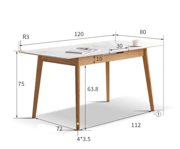 Oak Solid Wood Folding Dining Table Rock Slab Surface