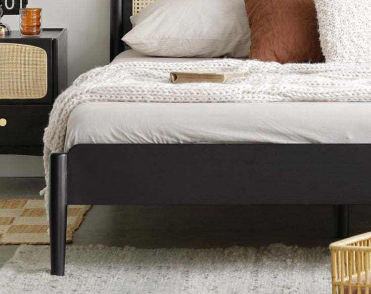 Oak rattan solid wood black bed