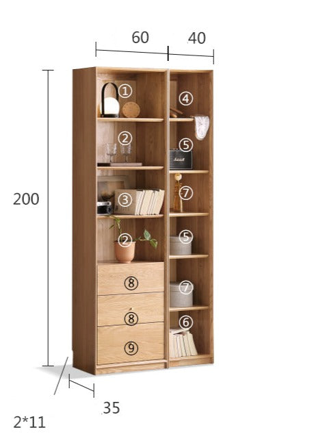 Oak Solid Wood Floor-To-Ceiling Bookshelf