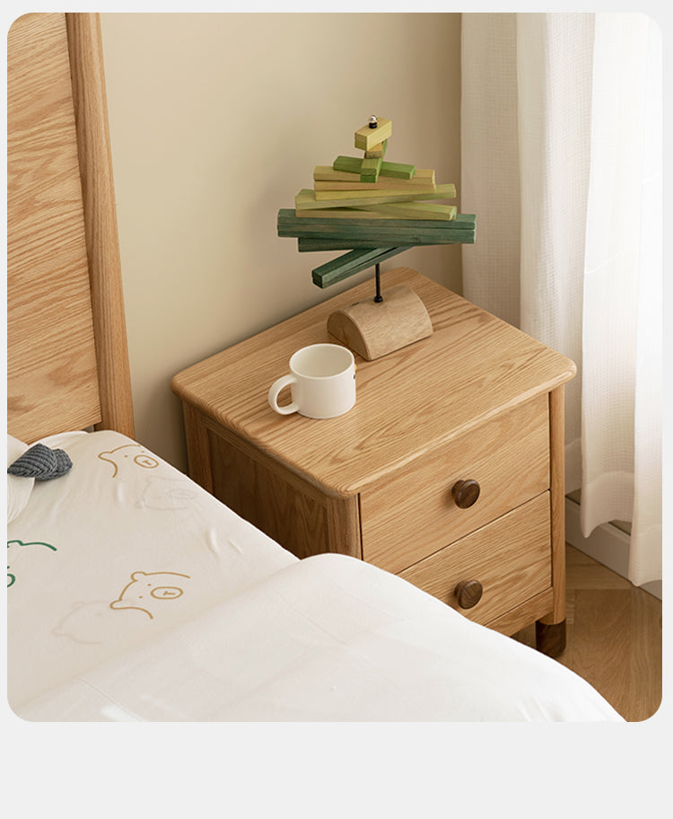 Oak, Beech Solid Wood Two-Drawer Nightstand