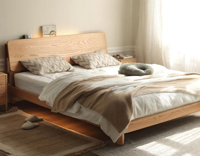 Oak Solid Wood Soft Light With Bookshelf Bed