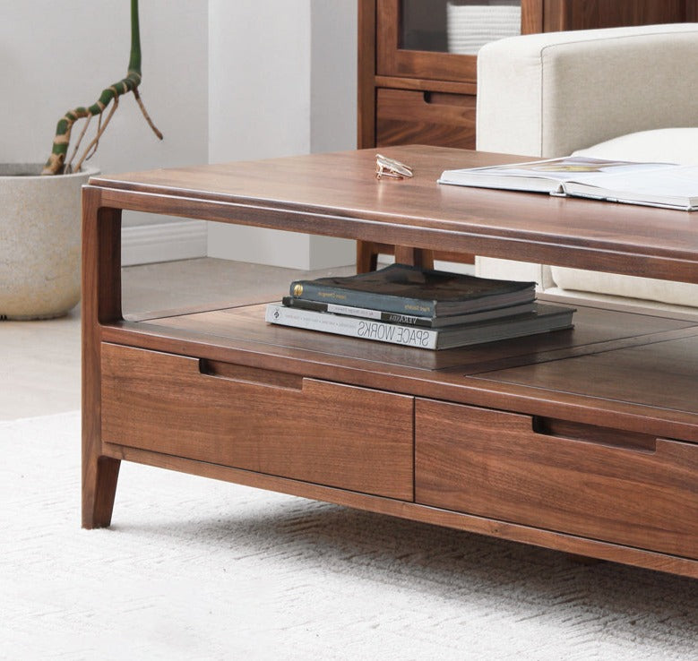 Black Walnut Solid Wood Four Drawer Coffee Table