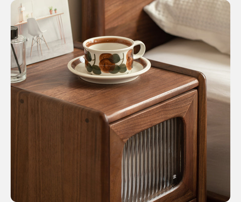 Black Walnut, Calpa Solid Wood Ultra-Narrow Nightstand.