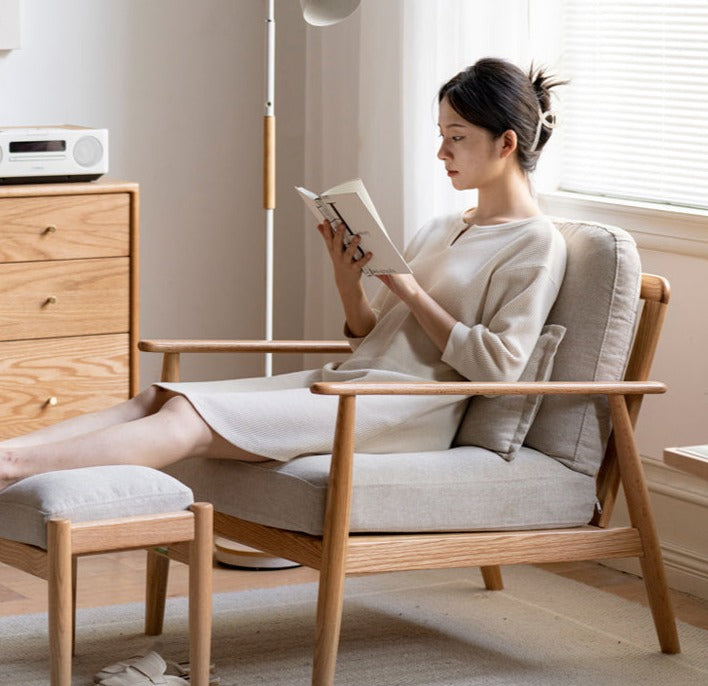 Oak Solid Wood Fabric or Leather Armchair