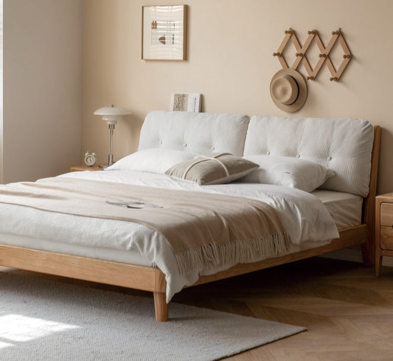 Oak Solid Wood Cream Style Soft Bed