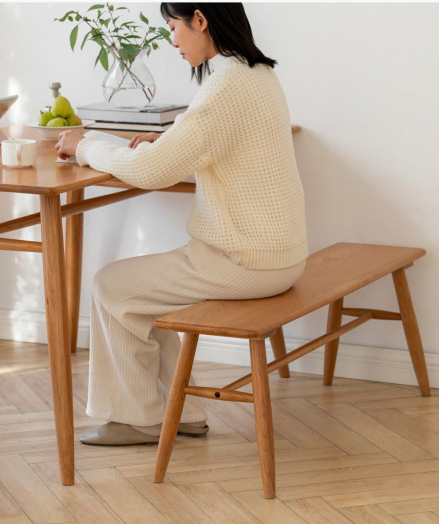 Cherry Solid Wood Bedside Long Bench
