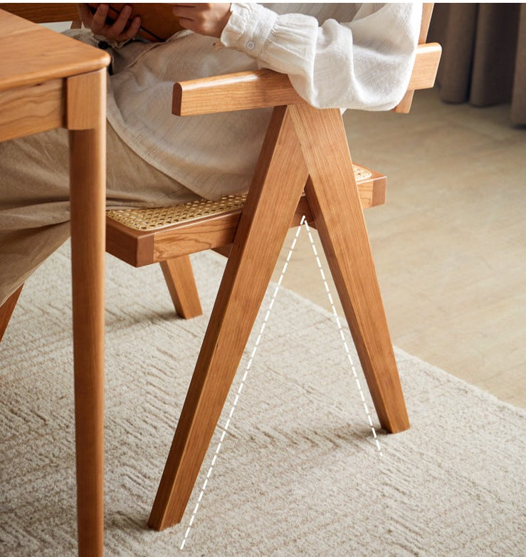 Ash, Oak, Cherry, Black Walnut, Beech Solid Wood Retro Rattan Chair