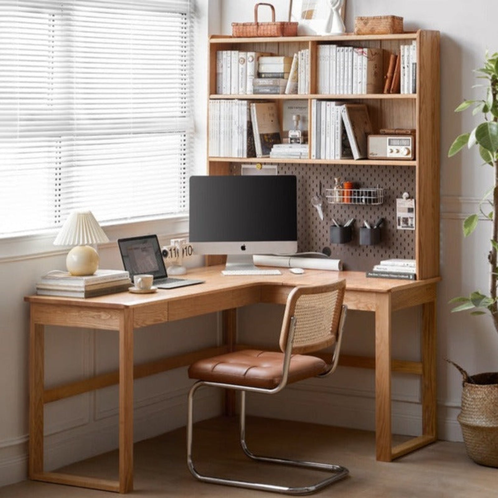 Oak Solid Wood L-shaped Corner Office Desk