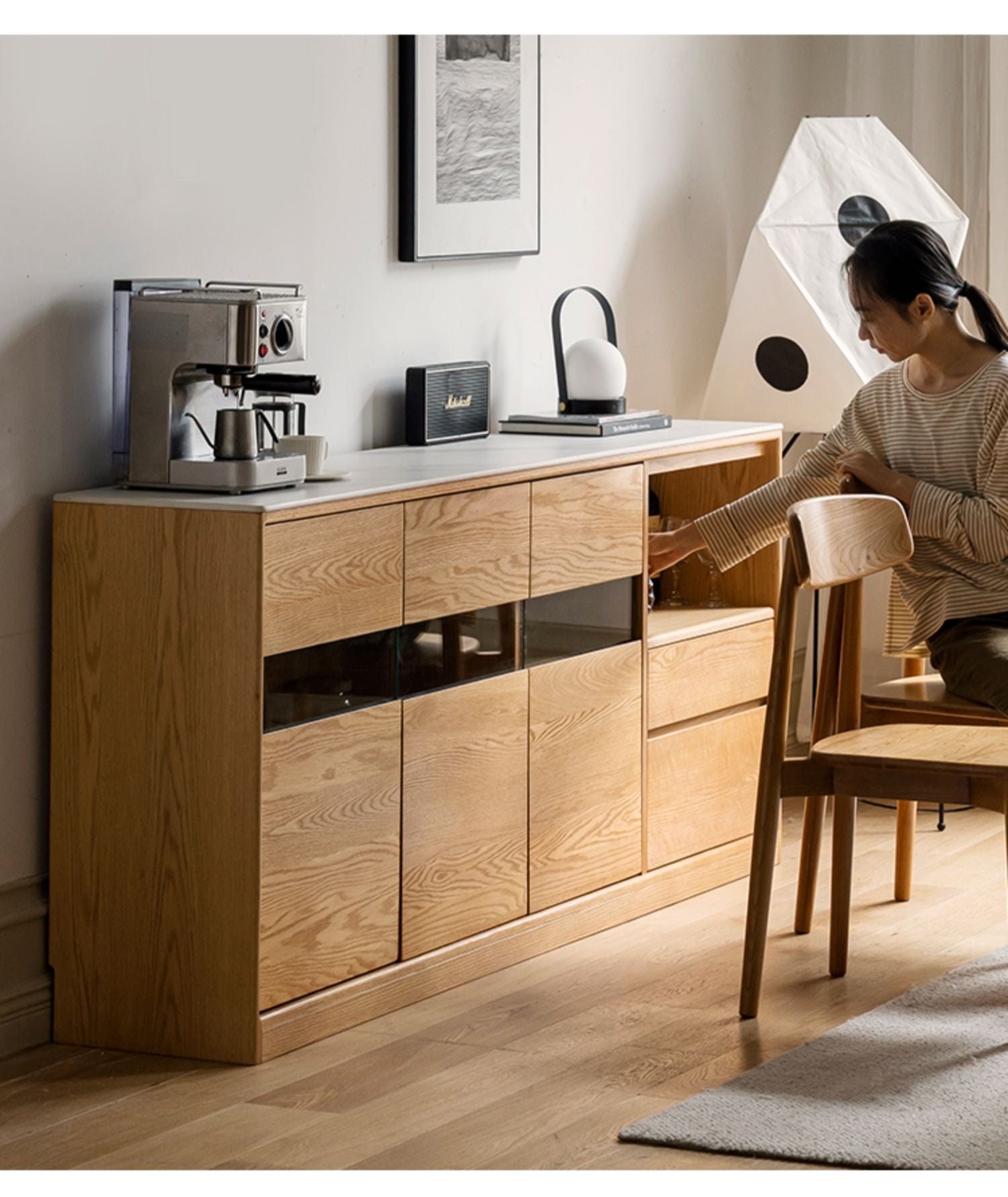 Oak, Ash Solid Wood Nordic Sideboard Slate Top