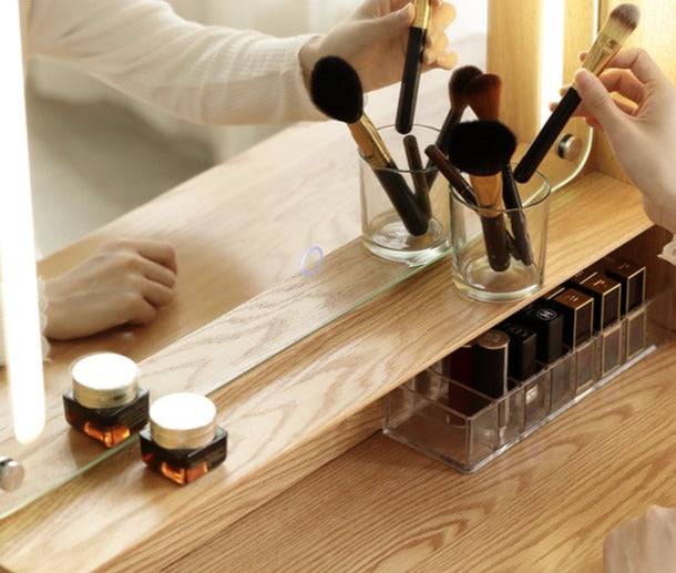 Oak, Rubberwood Solid Wood Vanity Table Telescopic.