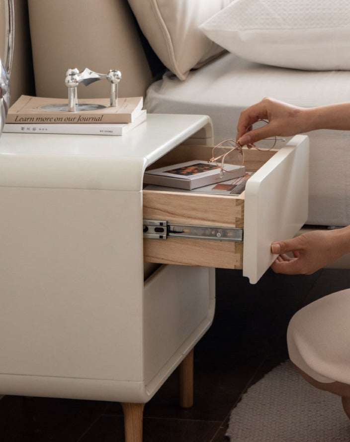 Solid Rubberwood Creamy Candy Style Nightstand.