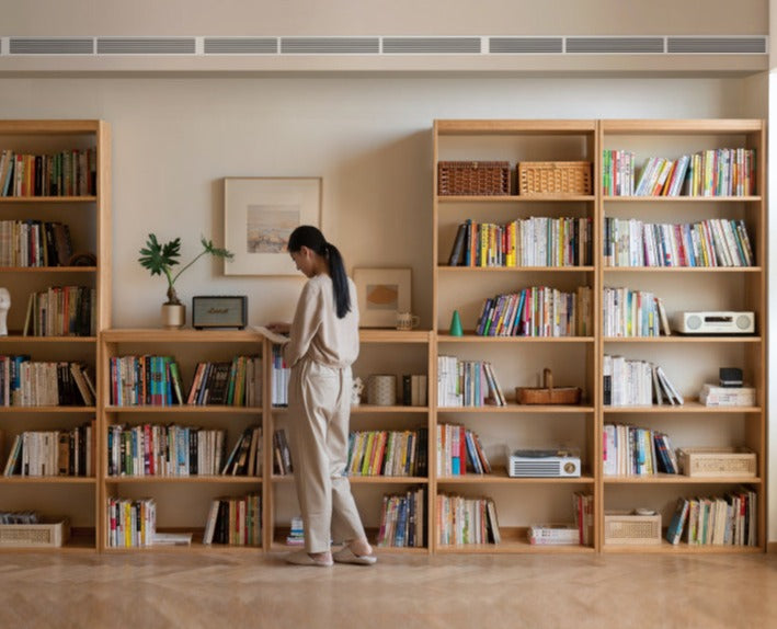 Oak Solid Wood Floor To Ceiling Bookshelves