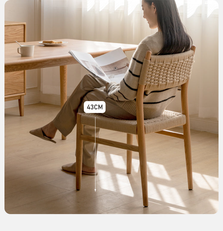 Oak, Cherry Solid Wood Rope Dining Chair