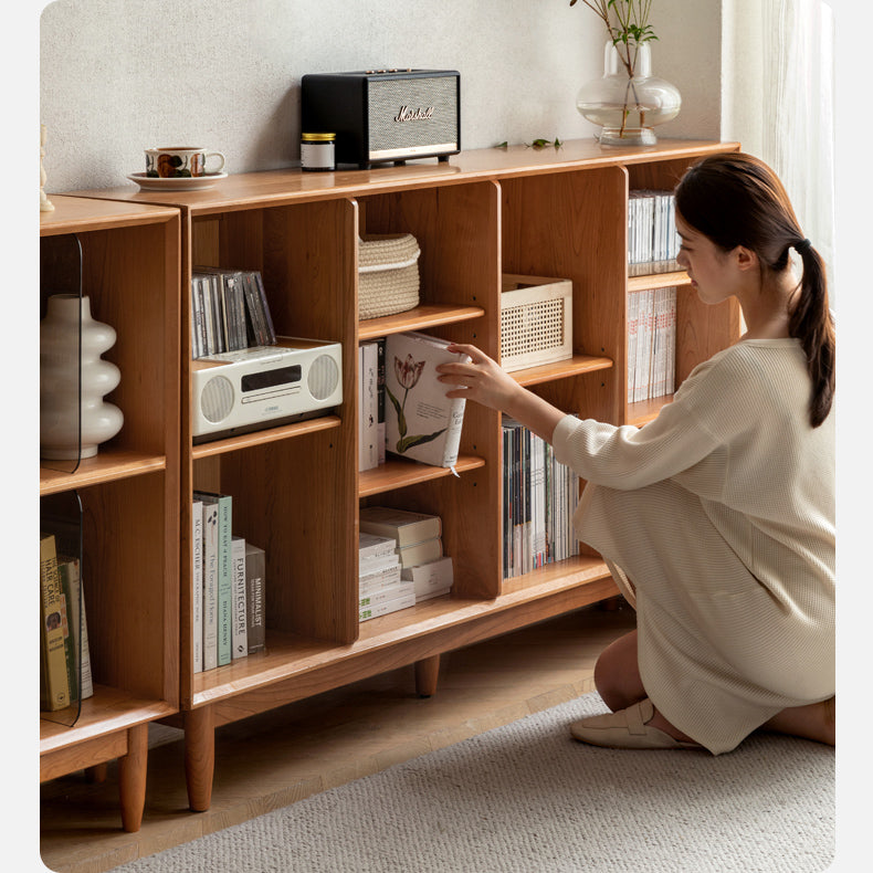 Cherry, Oak Solid Wood Bookshelf Lattice Cabinet