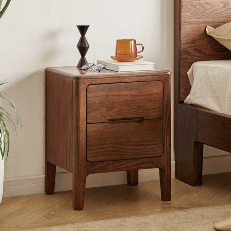 Oak Solid Wood Two-Drawer Nightstand.