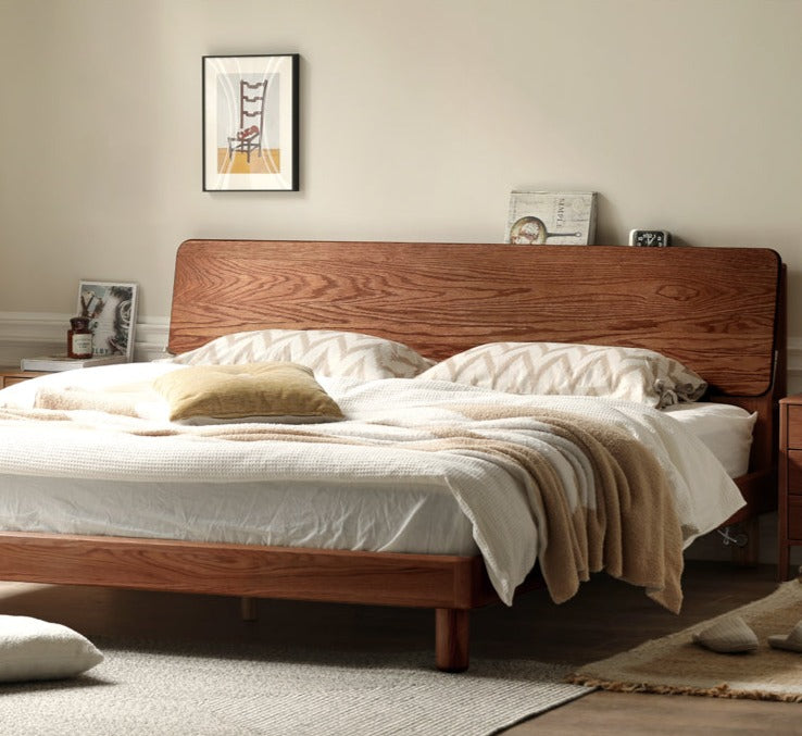 Oak Solid Wood Soft Light With Bookshelf Bed