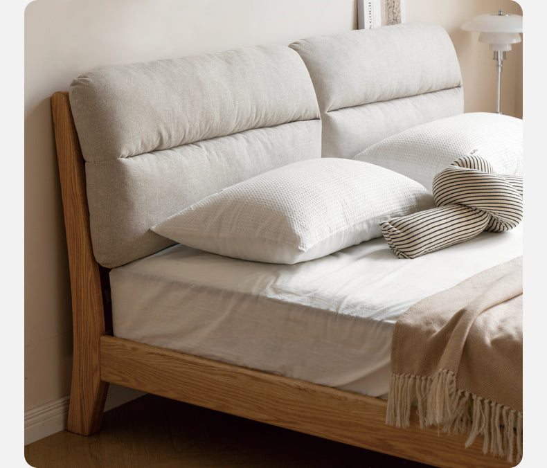 Oak Solid Wood Cream Style Soft Bed