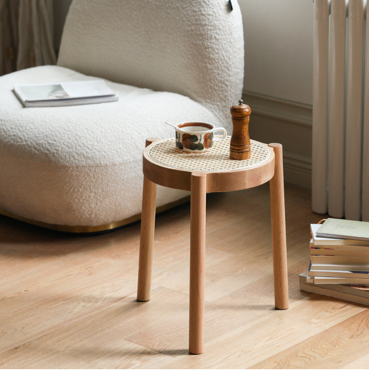 Stool Rattan Oak Solid Wood Can Be Stacked