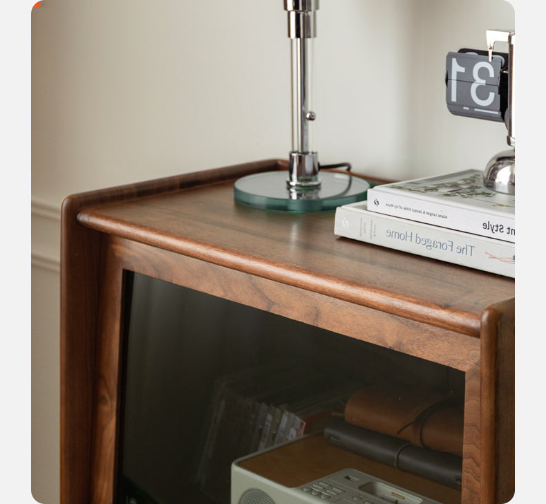 Sandalwood, Black Walnut, Oak Solid Wood Side Cabinet Flip Door LED Lights
